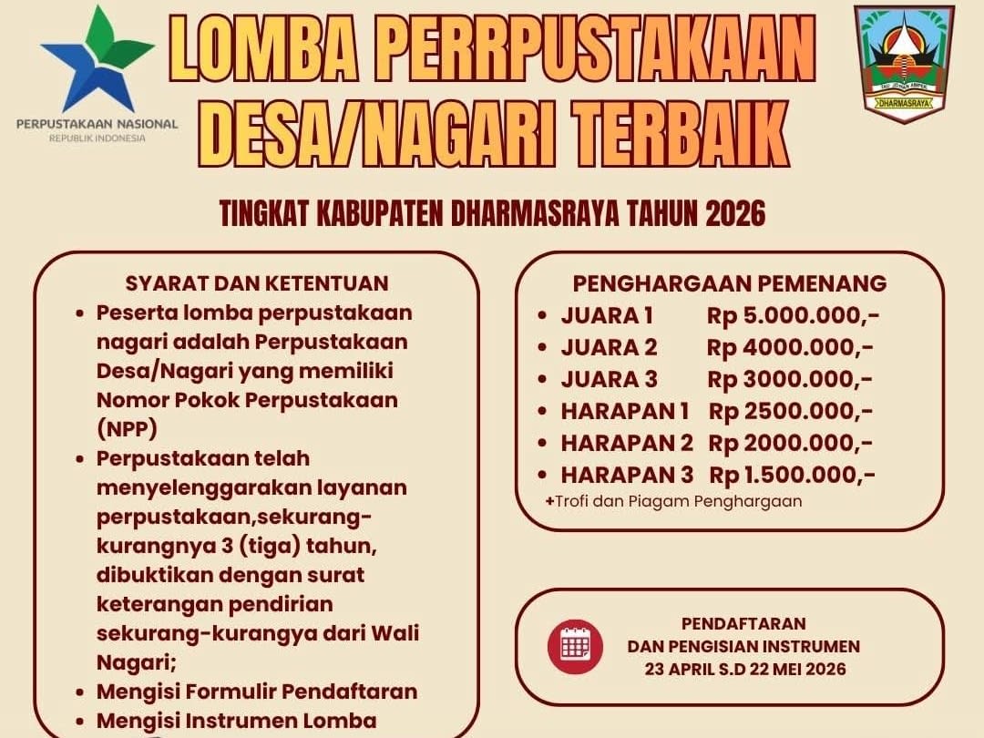 Pemkab Dharmasraya Gelar Lomba Perpustakaan Nagari 2026