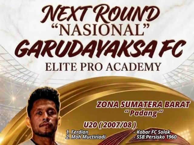 Ferdian Pemain Kobar FC Terpilih Wakili Sumatera Barat ke GarudaYaksa FC Elite Pro Academy U-20 Nasional